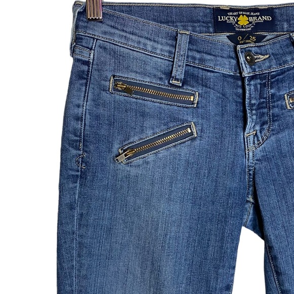 Lucky Brand Meadowood Moto Jeans Low Rise Skinny Zipper Detail Blue 0 25 - Picture 6 of 16